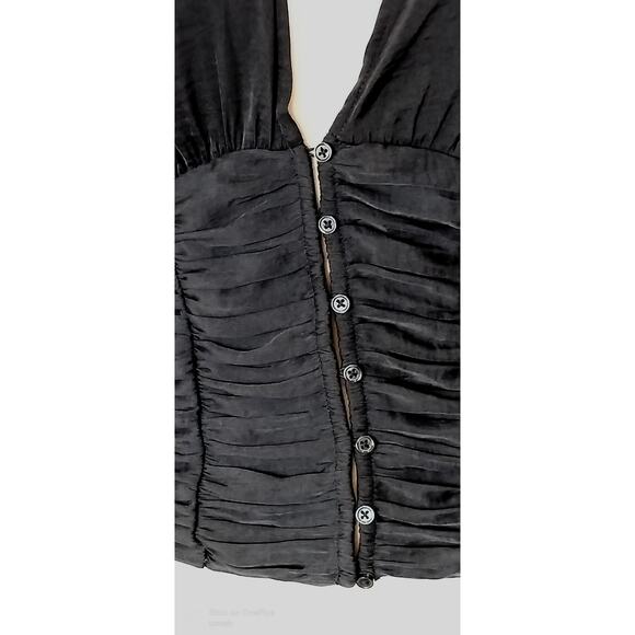 FREE PEOPLE (L)RUCHED, BUTTON FRONT, LONG BELL SLEEVES, NECK-TIE BLOUSE - Picture 7 of 13